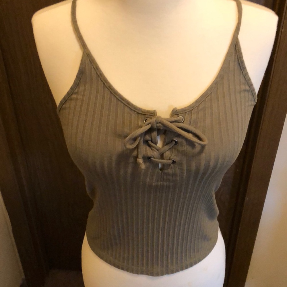 American Eagle Front Cropped Cami Green  Ribbed With Spaghetti Straps Size Small